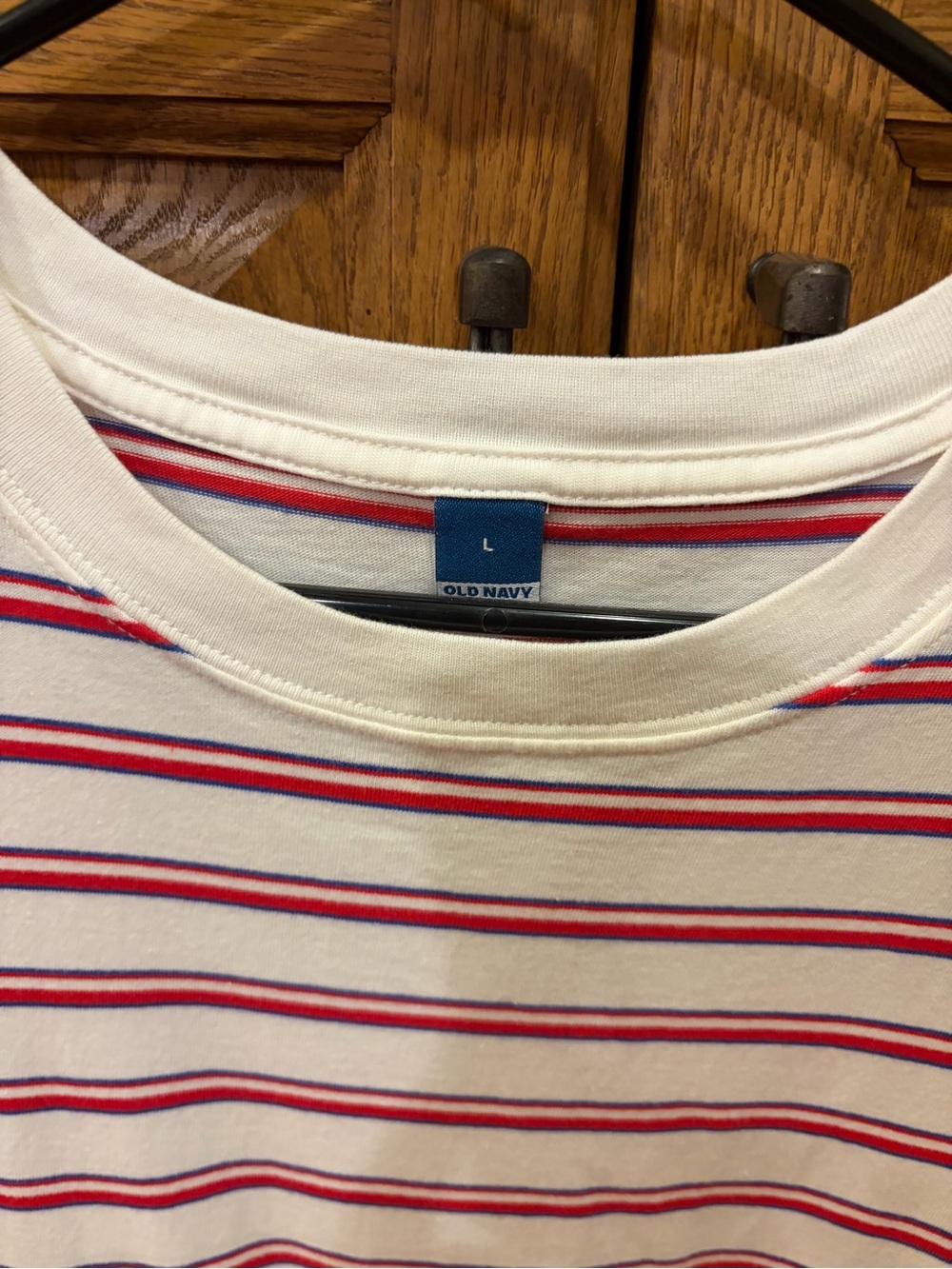 Old Navy White Tee with Red and Blue Stripes